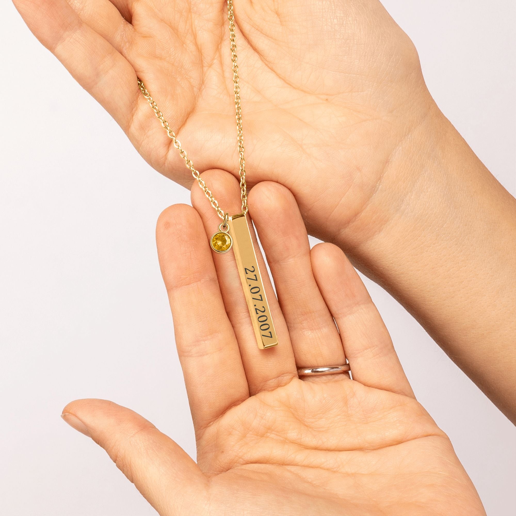 3D Bar Necklace with Birthstone