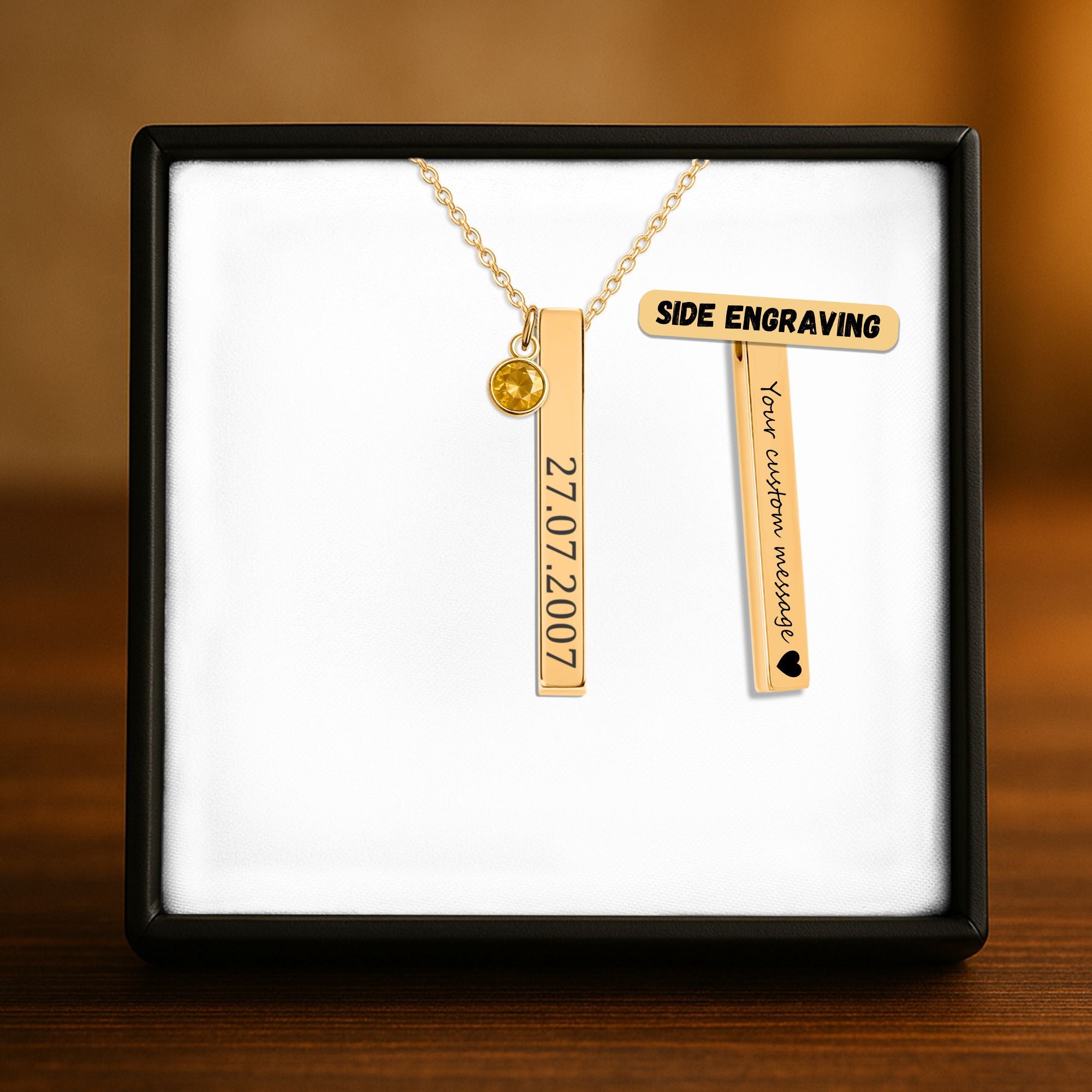 3D Bar Necklace with Birthstone