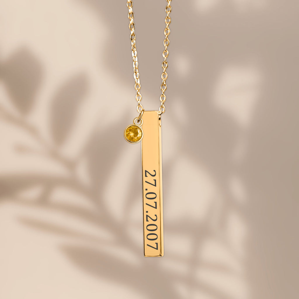 3D Bar Necklace with Birthstone