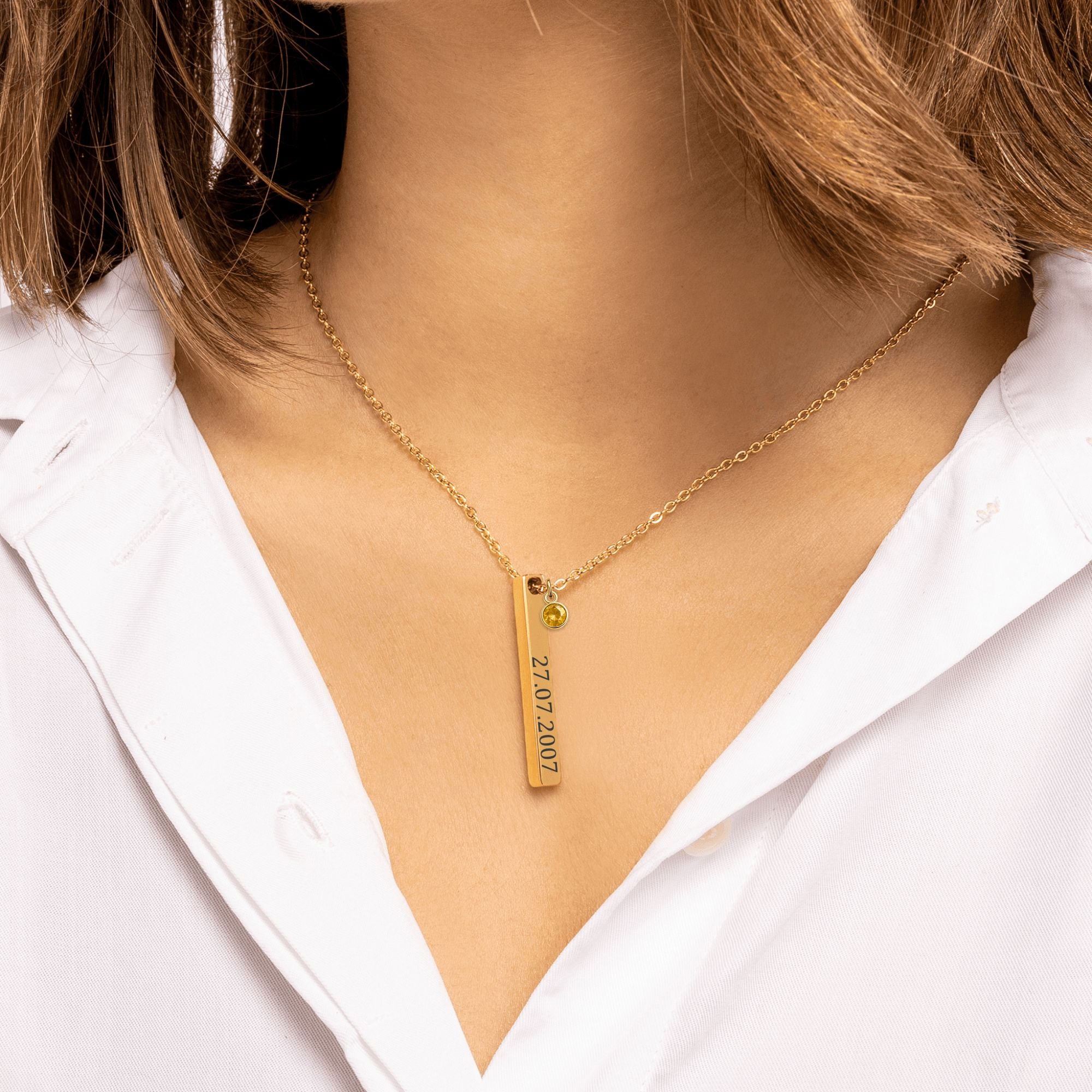 3D Bar Necklace with Birthstone