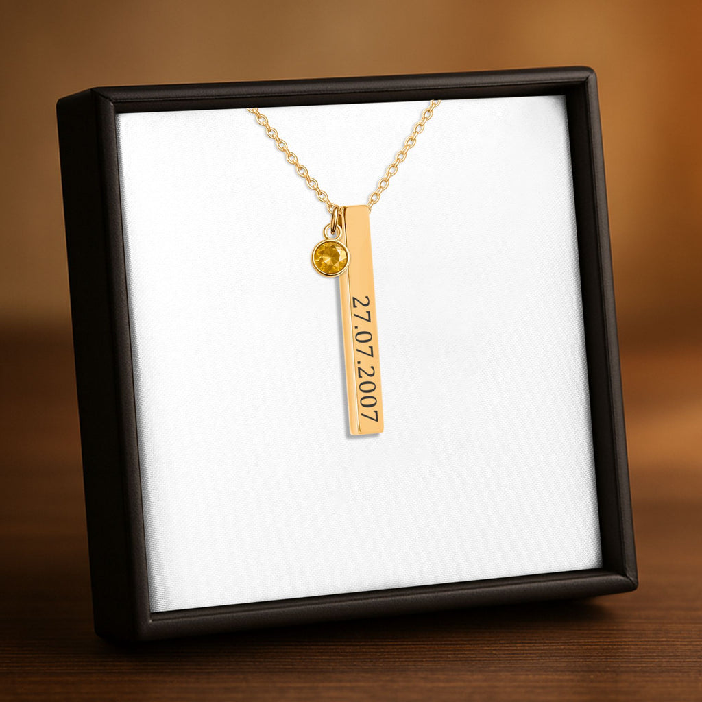 3D Bar Necklace with Birthstone