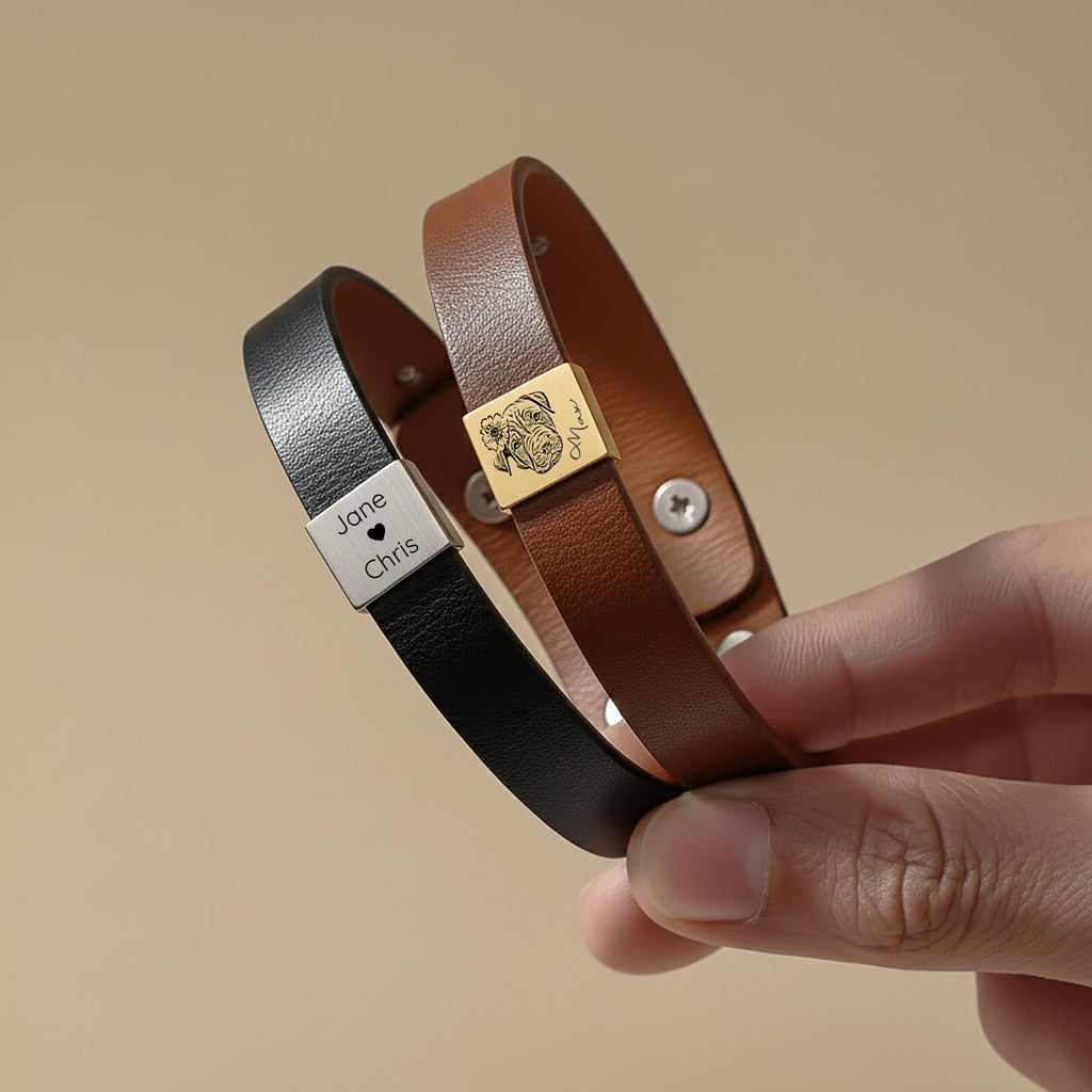 Premium Engraved Men's Leather Bracelet