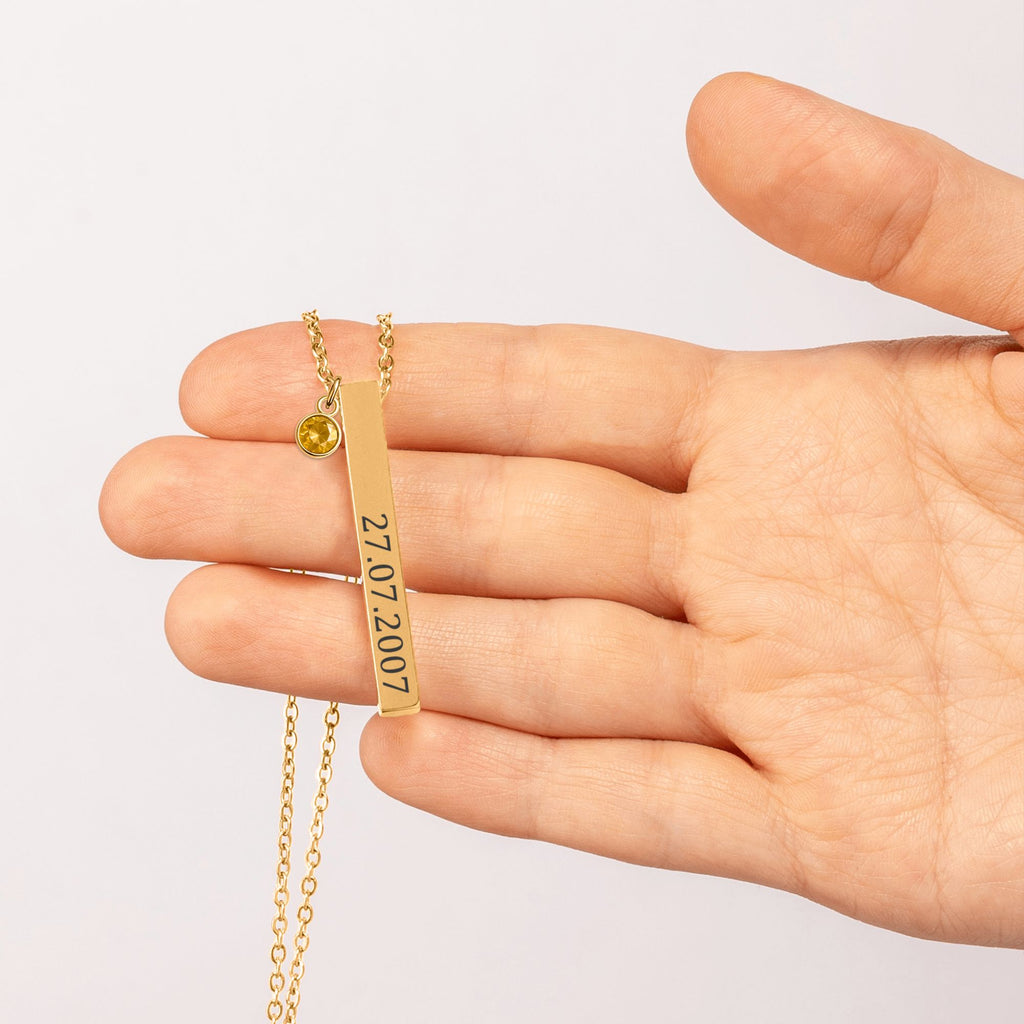 3D Bar Necklace with Birthstone