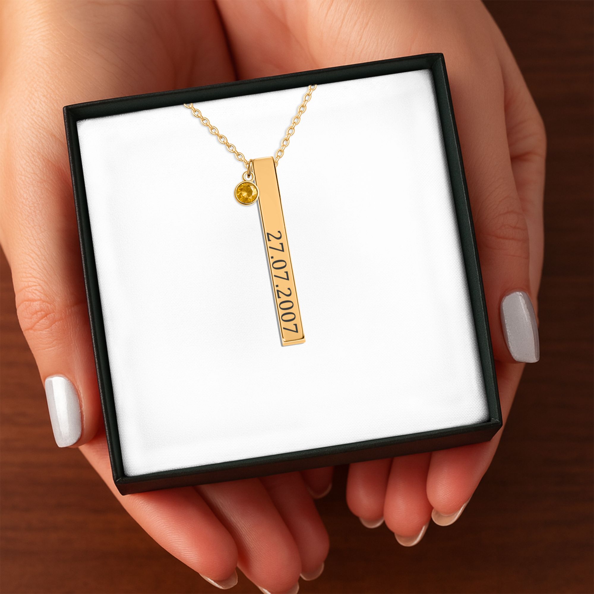 3D Bar Necklace with Birthstone